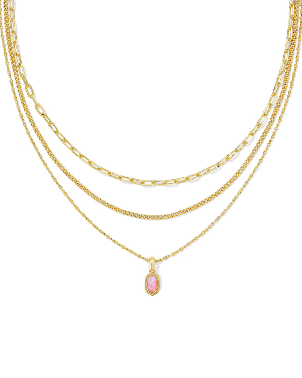 Kendra Scott Mini Elisa Gold Triple Strand Necklace in Carnation Opal
