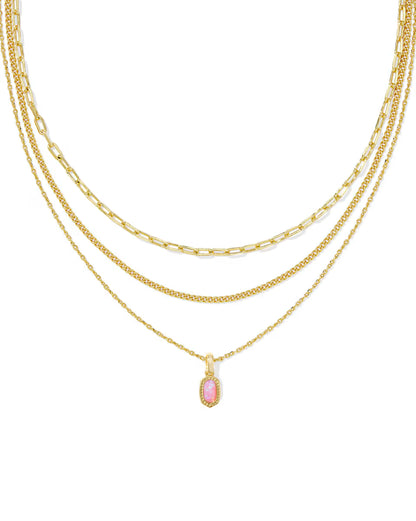 Kendra Scott Mini Elisa Gold Triple Strand Necklace in Carnation Opal