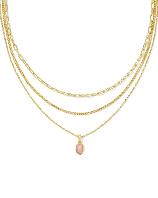 Kendra Scott Mini Elisa Gold Triple Strand Necklace in Carnation Opal