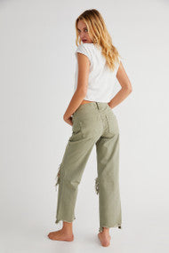 Free People Maggie Mid Rise Straight in Moss
