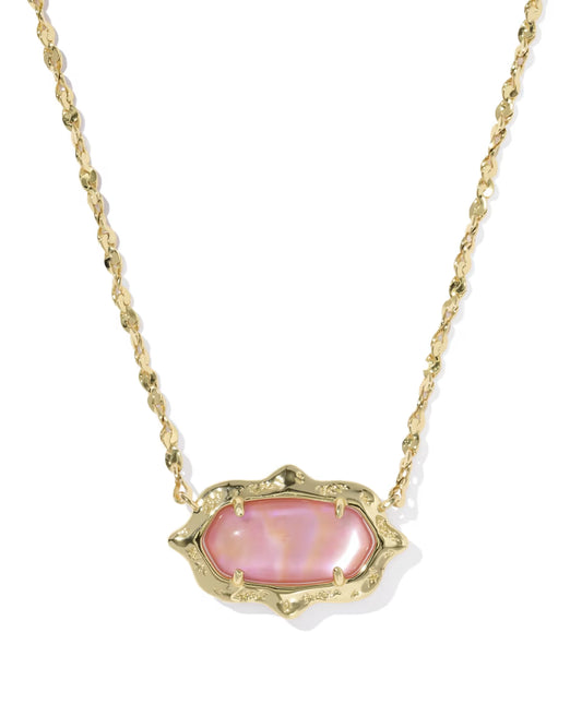 Kendra Scott Elisa Scallop Frame Gold Pendant Necklace in Light Pink