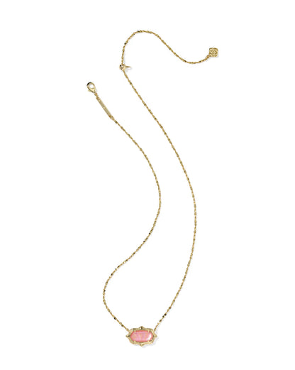Kendra Scott Elisa Scallop Frame Gold Pendant Necklace in Light Pink