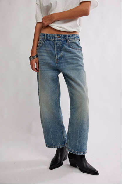 Free People Deep Trance Boyfriend Jeans Barrel Denim in From Beyond