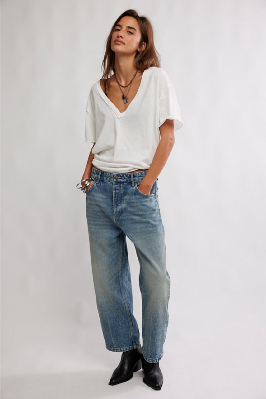Free People Deep Trance Boyfriend Jeans Barrel Denim in From Beyond