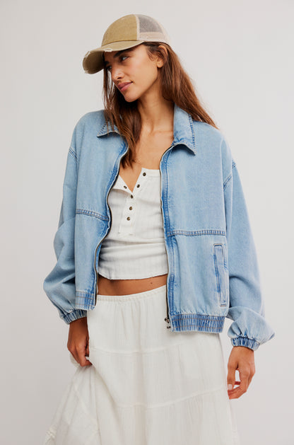Free People Birdie Denim Jacket in Mockingbird