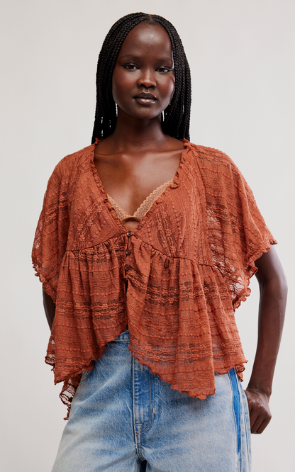 Free People In Your Dreams Lace Top in Toasted Cocoa