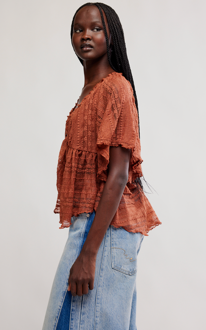 Free People In Your Dreams Lace Top in Toasted Cocoa
