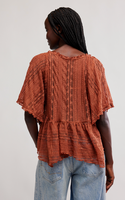 Free People In Your Dreams Lace Top in Toasted Cocoa