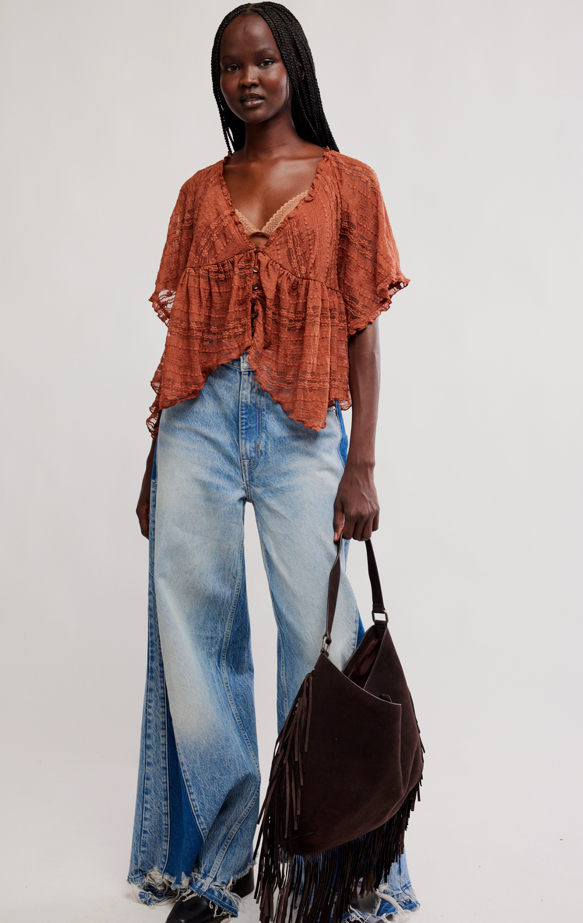 Free People In Your Dreams Lace Top in Toasted Cocoa