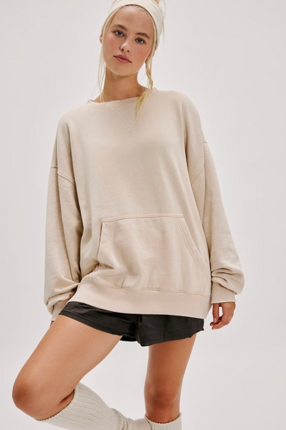 Free People Slow It Down Pullover in Morning Oat