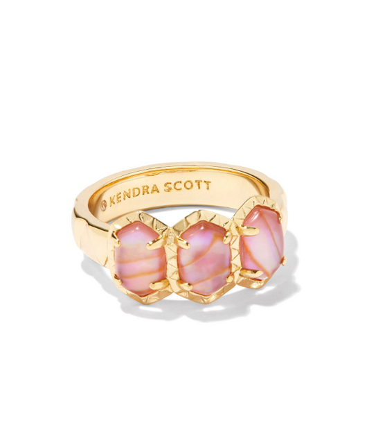 Kendra Scott Daphne Gold Statement Cuff in Light Pink Iridescent Abalone | Size 6