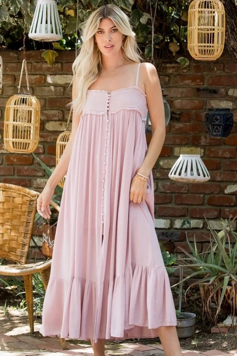 Mauve Smocked Bodice Maxi Dress