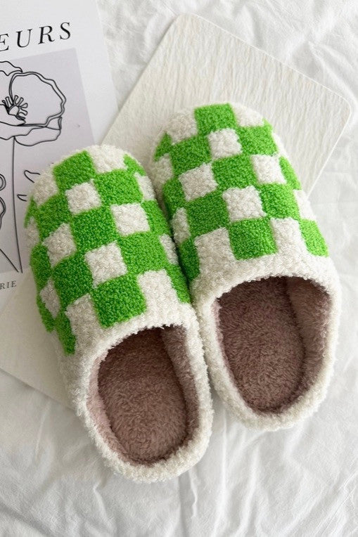 Green Checked Slippers