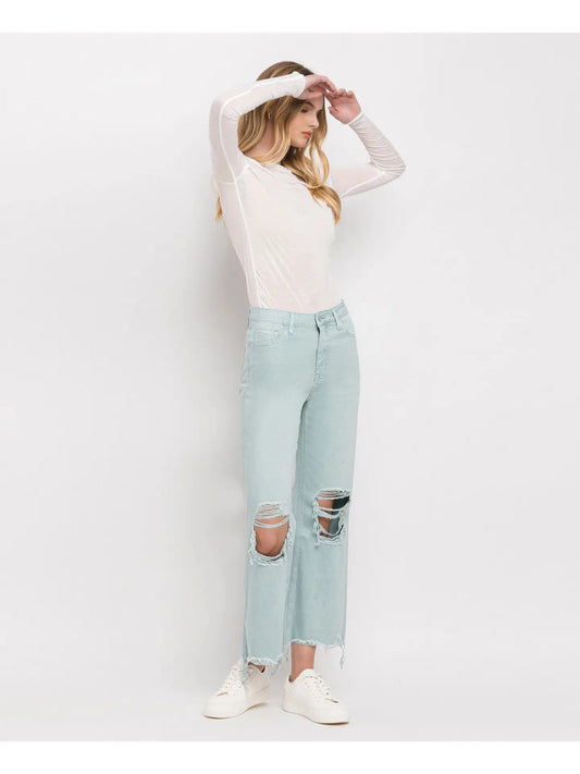 90's Vintage High Rise Crop Jeans Washed Blue Jean