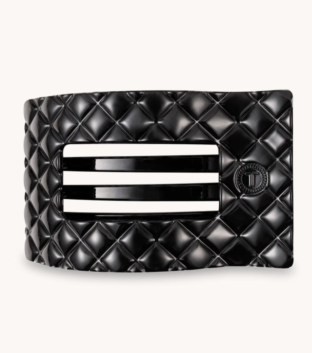 Teleties | Jet Black Quilted Large Flat Rectangle Hair Clip