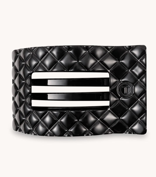 Teleties | Jet Black Quilted Large Flat Rectangle Hair Clip