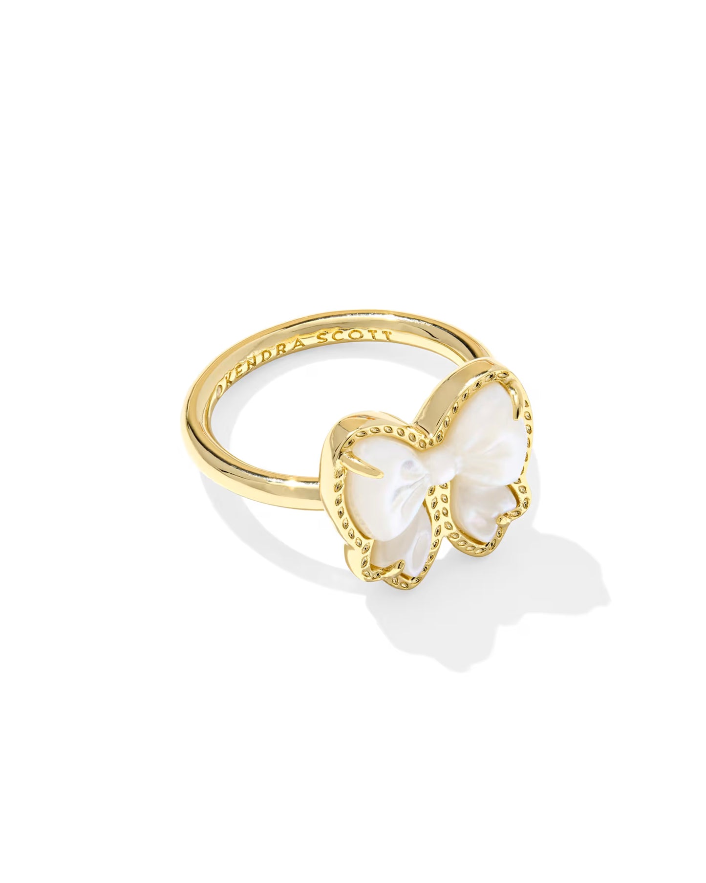 Kendra Scott Haley Bow Gold Band Ring in Ivory Mother of Pearl | Size 6