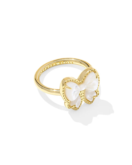 Kendra Scott Haley Bow Gold Band Ring in Ivory Mother of Pearl | Size 6