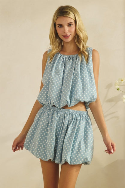 Blue Polka Dot Balloon Top and Skirt Set