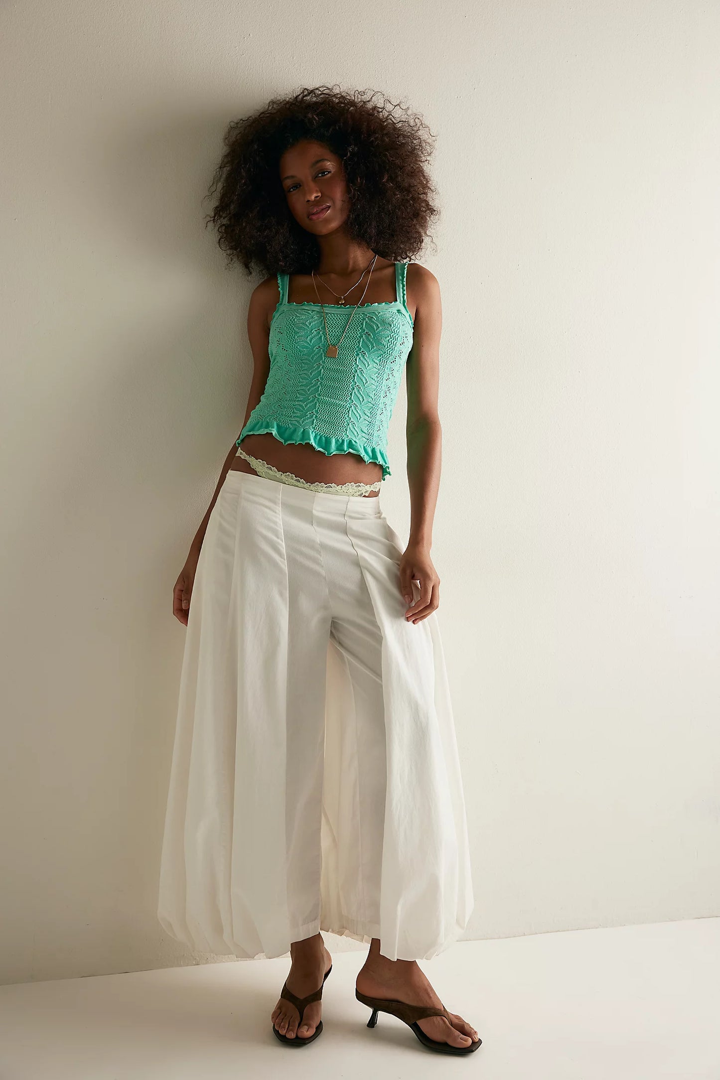 Free People So Soft Frill Square Neck Tank in Mint