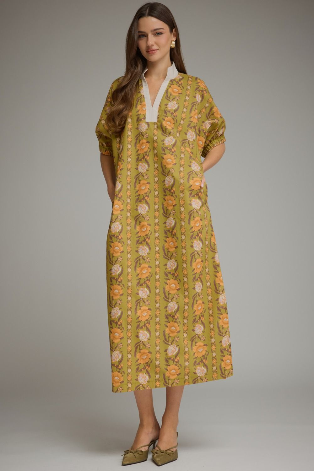 Vintage Floral Olive Midi Dress