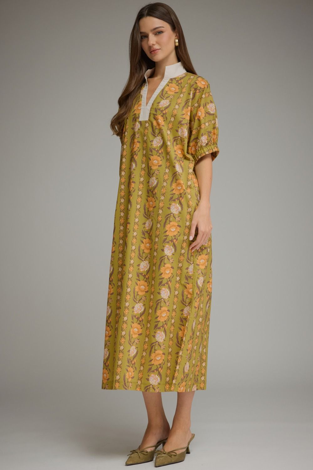 Vintage Floral Olive Midi Dress