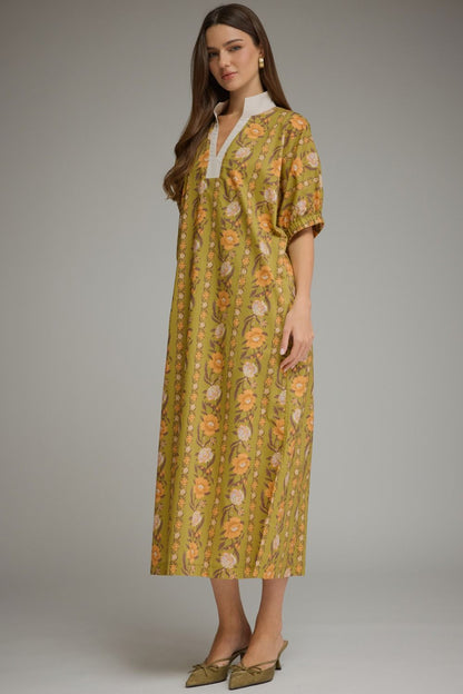 Vintage Floral Olive Midi Dress