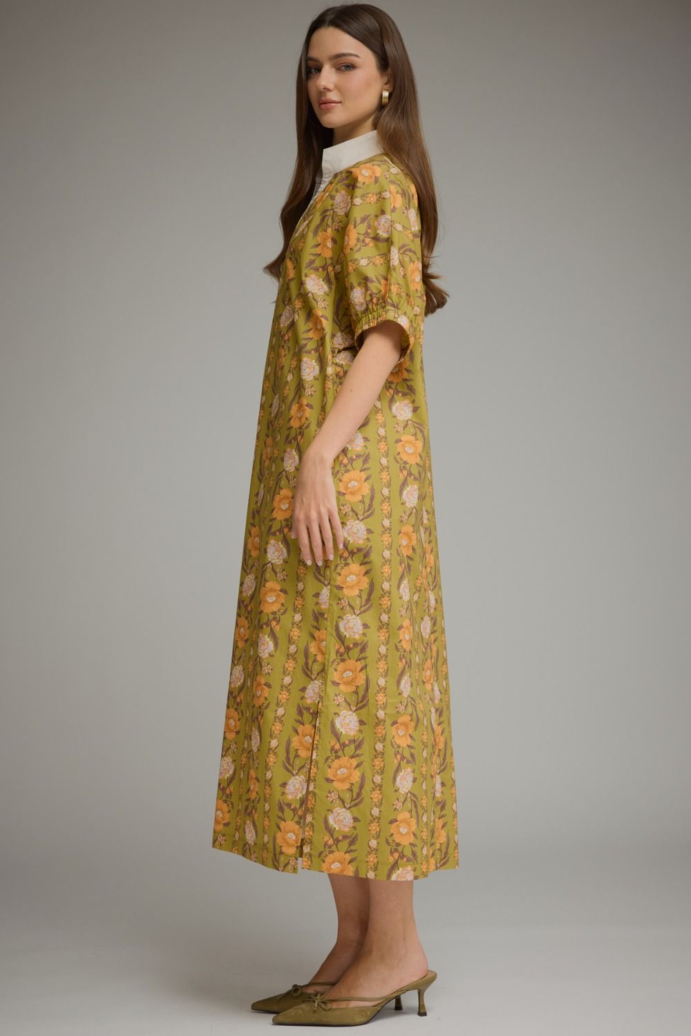 Vintage Floral Olive Midi Dress