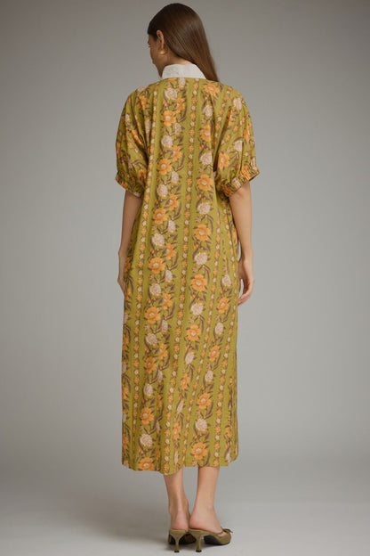 Vintage Floral Olive Midi Dress