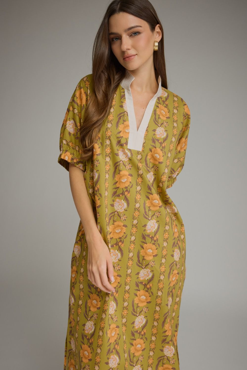 Vintage Floral Olive Midi Dress