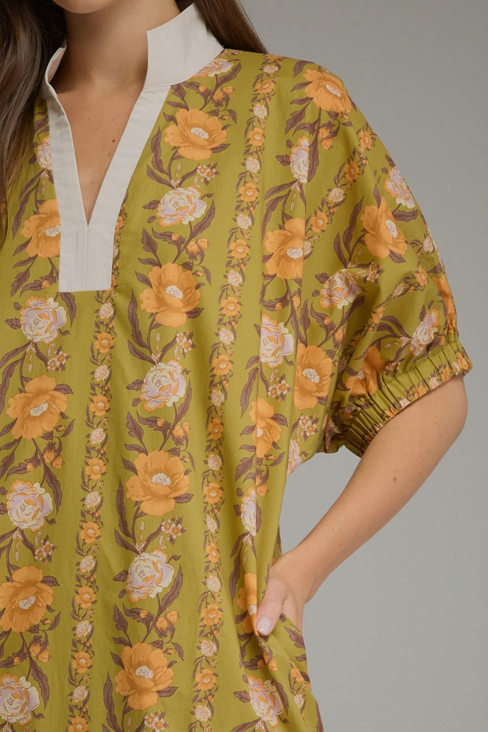 Vintage Floral Olive Midi Dress