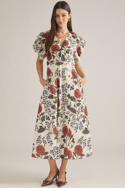 Blooming Ecru Midi Dress