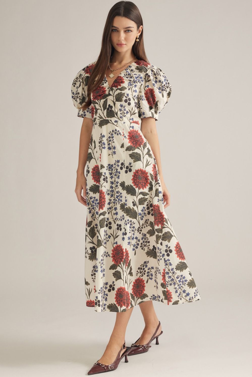 Blooming Ecru Midi Dress