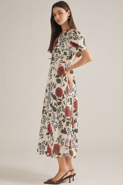 Blooming Ecru Midi Dress