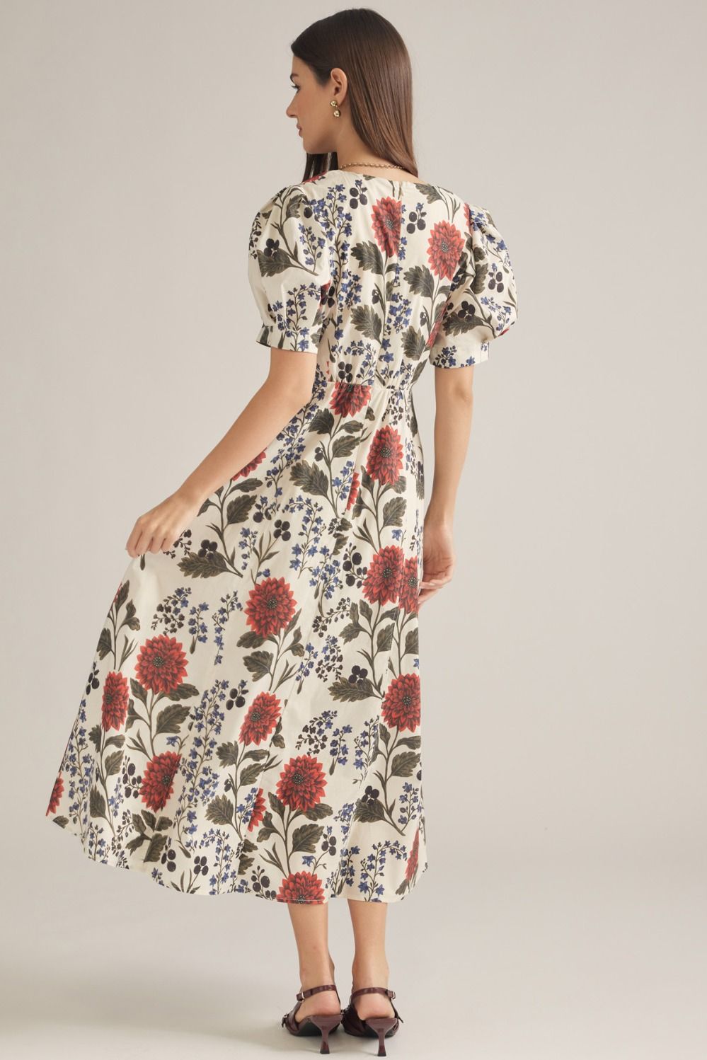 Blooming Ecru Midi Dress