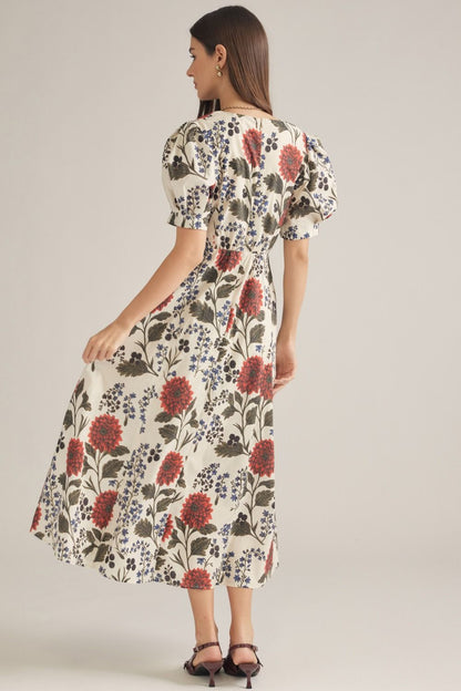 Blooming Ecru Midi Dress