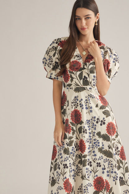 Blooming Ecru Midi Dress