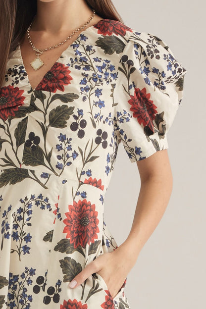 Blooming Ecru Midi Dress
