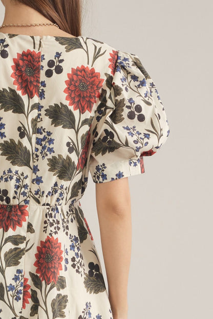 Blooming Ecru Midi Dress