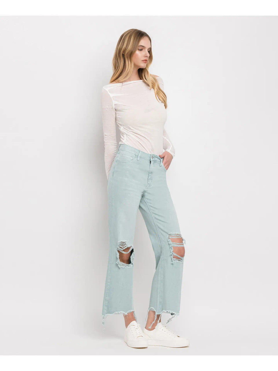 90's Vintage High Rise Crop Jeans Washed Blue Jean