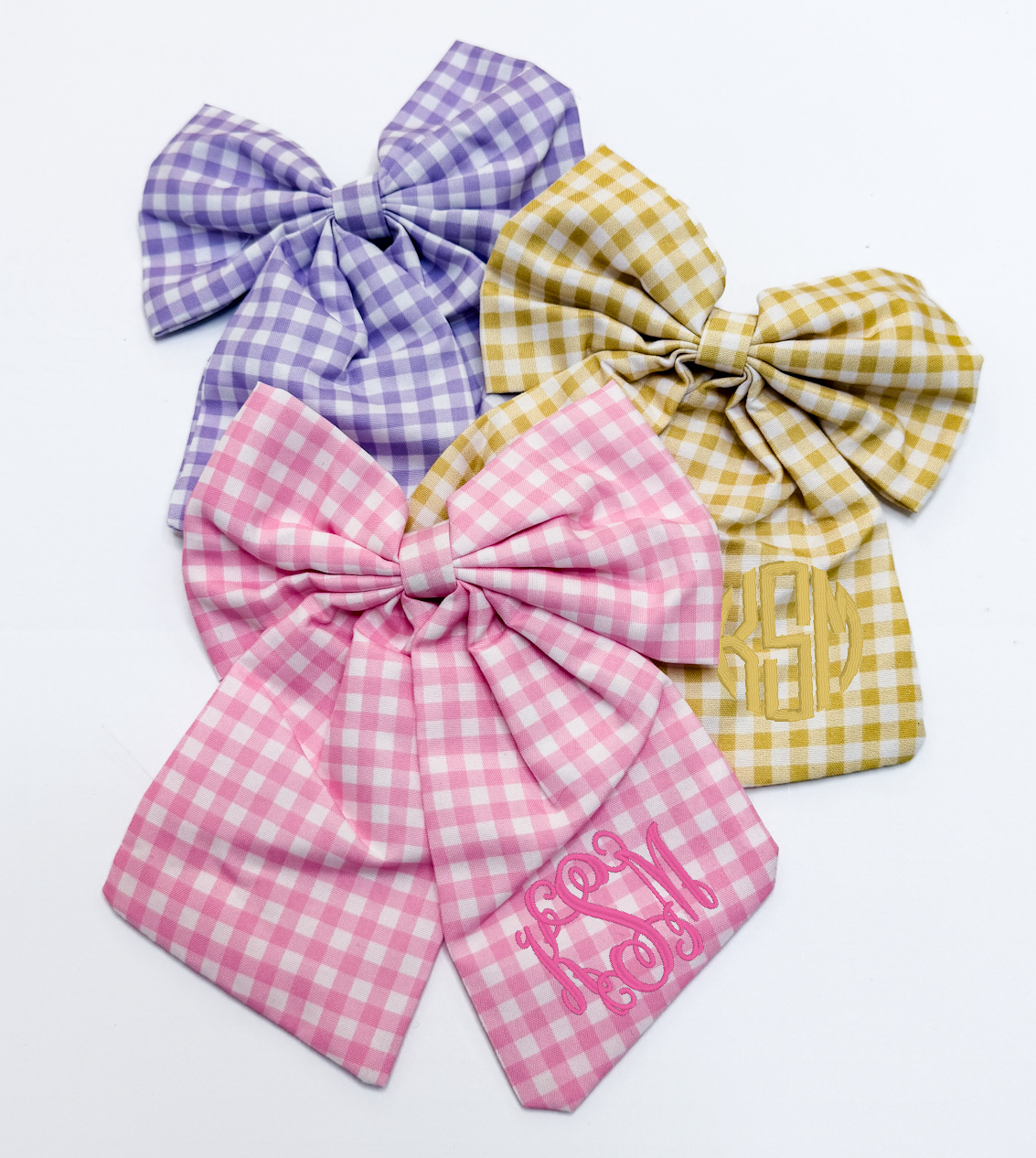 Monogrammed Gingham Hair Bows in 3 Colors