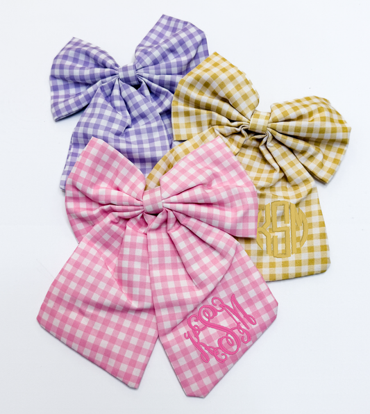 Monogrammed Gingham Hair Bows in 3 Colors