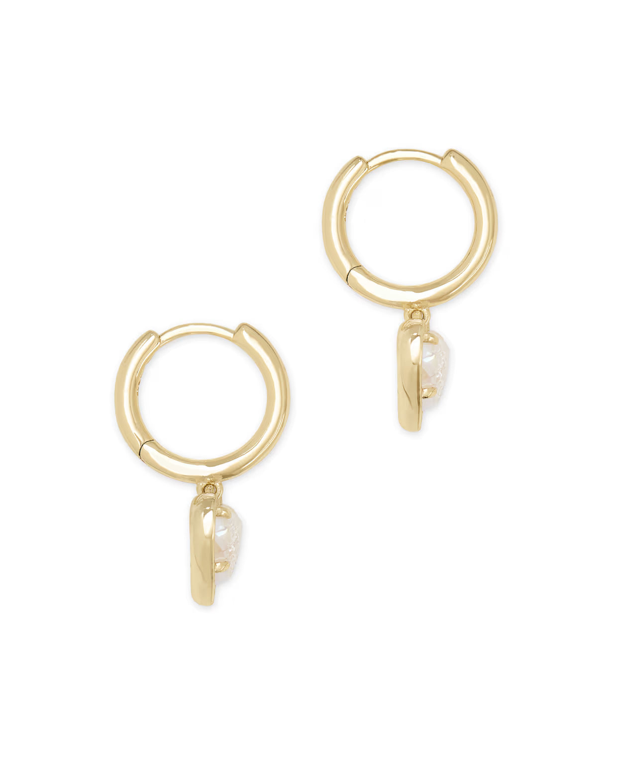 Kendra Scott Ari Heart Gold Huggie Earrings in Iridescent Drusy