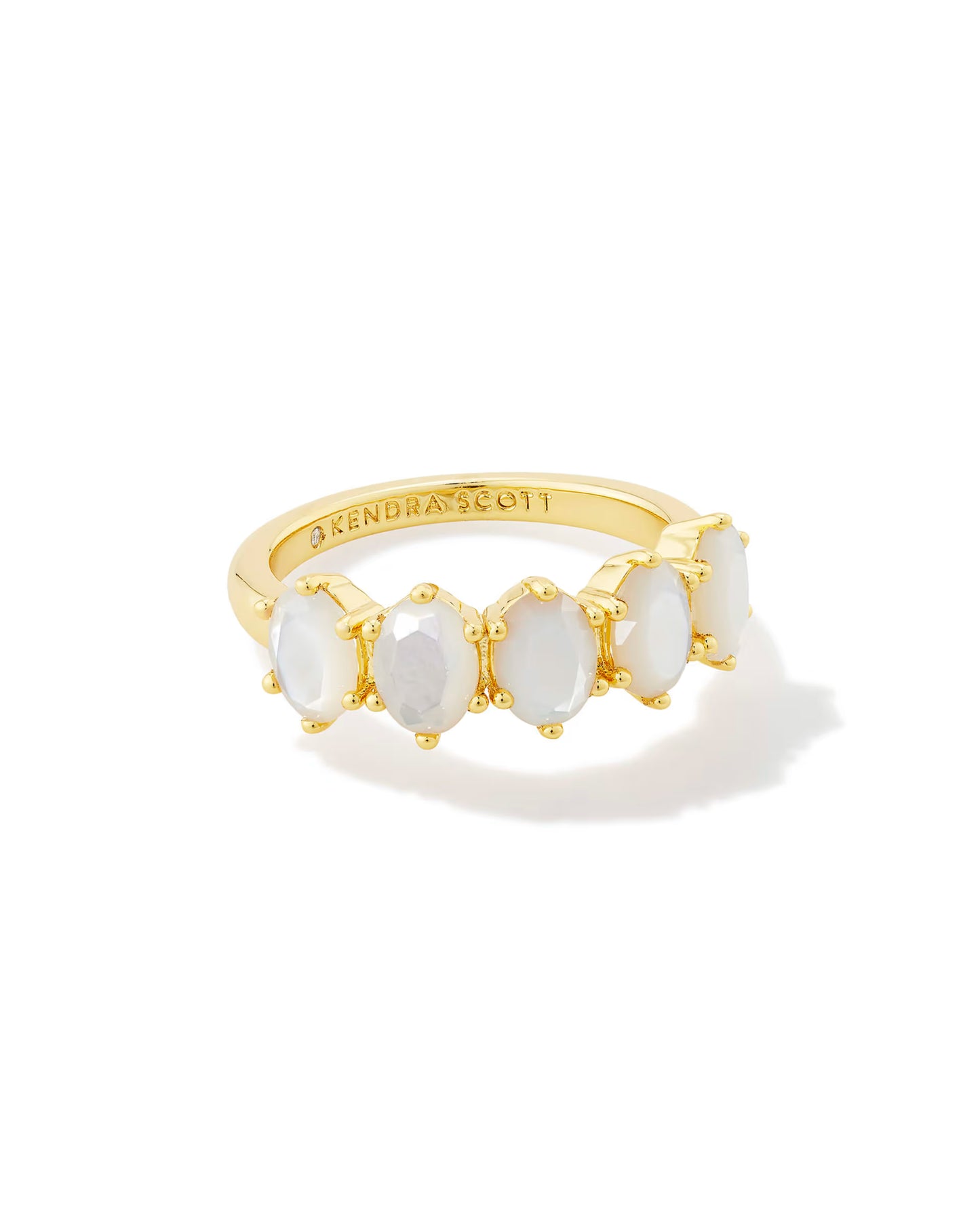 Kendra Scott Cailin Gold Crystal Band Ring in Ivory Mother-of-Pearl | Size 7