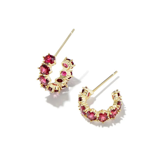 Kendra Scott Cailin Crystal Huggie Earrings in Gold Burgundy Crystal