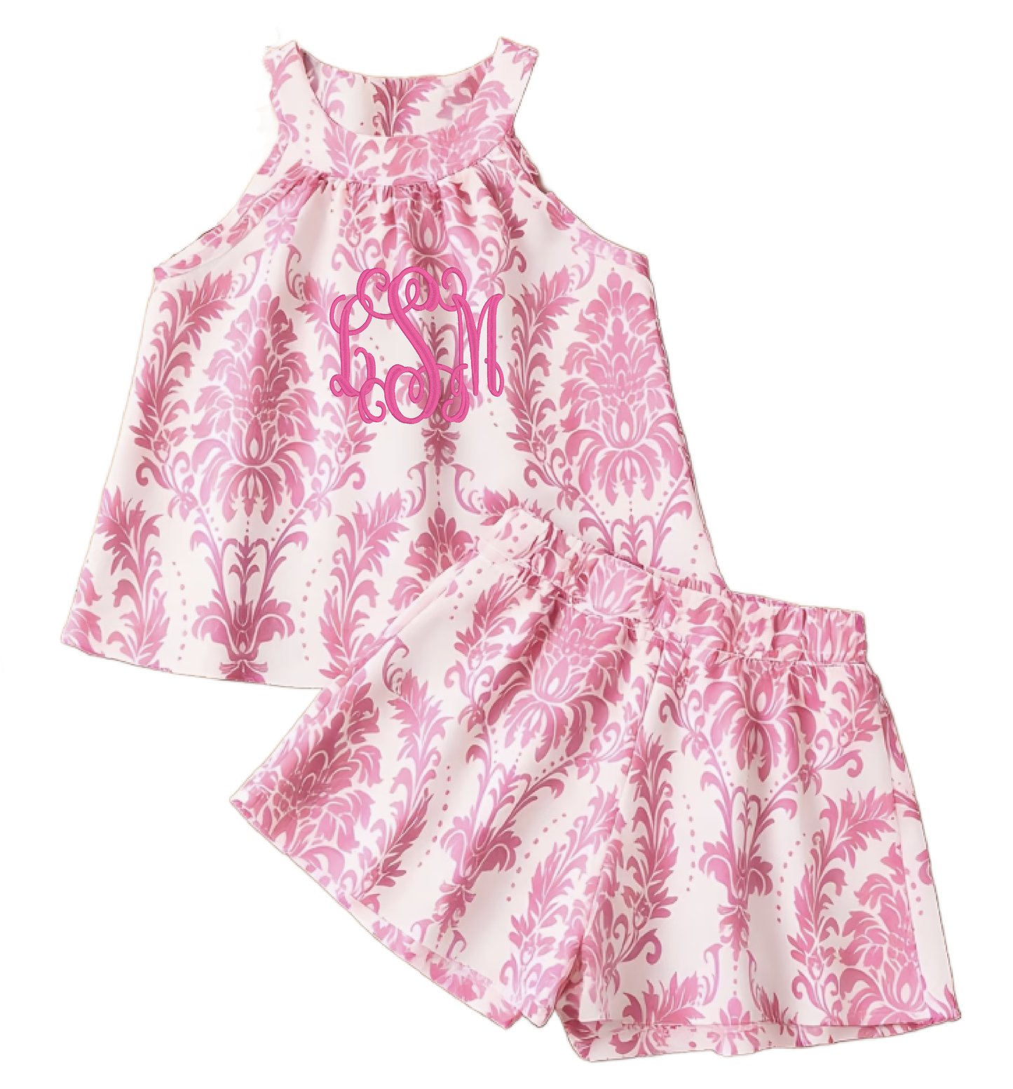 Monogram Damask Girls 2 Piece Set