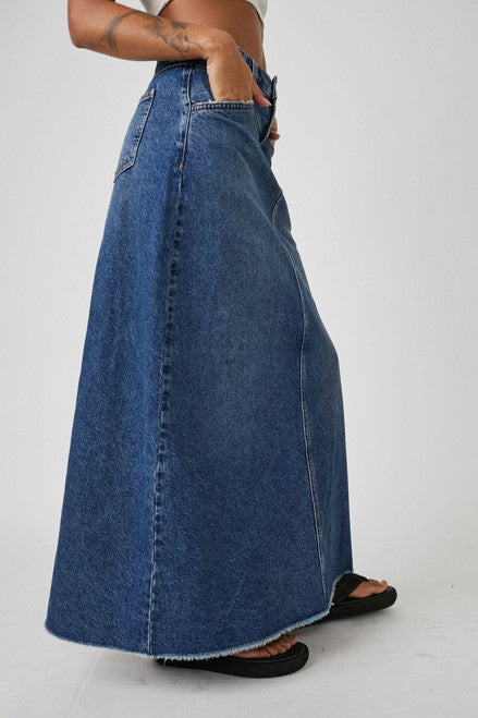 Free People Come As You Are Denim Maxi Skirt