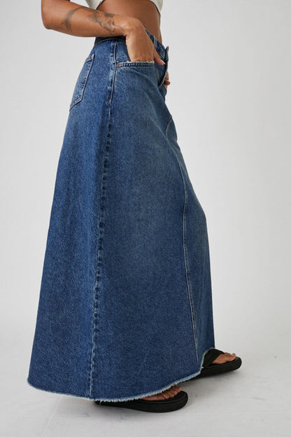 Free People Come As You Are Denim Maxi Skirt