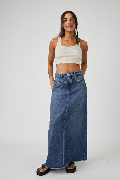 Free People Come As You Are Denim Maxi Skirt