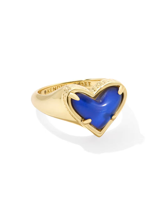 Kendra Scott Ari Heart Gold Band Ring in Mood Stone | Size 6
